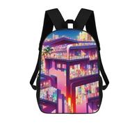 sinyumoney Neon Cityscape -45 Sac À Dos Enfant, Sac D'école, Sac À Dos Imprimé 3D Avec Motif De Dessin Animé, Grande Capacité, Pour Garçons Et Filles 17inch