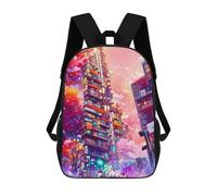 sinyumoney Neon Cityscape Vibrant Skyscrapers -1 Sac À Dos Scolaire Pour Enfants, Imprimé En 3D, Tendance Et Décontracté, Pour Garçons, Élèves Du Primaire Et Du Collège 17inch
