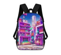 sinyumoney Neon Cityscape Vibrant Urban Landscape -2 Sacs À Dos Imprimés En 3D Pour Enfants, Sacs D'école Tendance Pour Garçons, Élèves Du Primaire Et Du Collège 17inch