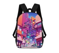 sinyumoney Neon Cityscape Vibrant Urban Landscape -3 Sacs À Dos Décontractés Pour Enfants, Sacs D'école Pour Adolescents, Filles Et Garçons, Sacs À Dos Pour Livres 17inch
