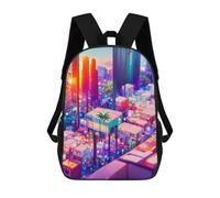 sinyumoney Neon Cityscape Vibrant Urban Landscape -5 Sac À Dos Enfant, Sac D'école, Sac À Dos Imprimé 3D Avec Motif De Dessin Animé, Grande Capacité, Pour Garçons Et Filles 17inch