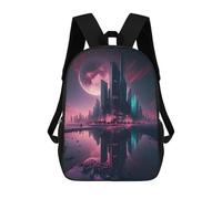 sinyumoney Neon Cityscape with Giant Moon -1 Sac À Dos Scolaire Imprimé En 3D Pour Enfants, Sac À Dos Garçon/fille, Sac De Voyage Pour Enfants 17inch