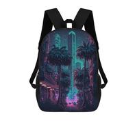 sinyumoney Neon Cityscape with Palm Trees Sac À Dos Scolaire Imprimé En 3D, Sac À Dos Tendance Pour Enfants, Sac À Dos Pour Garçons, Élèves Du Collège 17inch