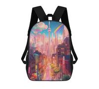 sinyumoney Neon Cityscape with Rainbow Sac À Dos Scolaire Pour Enfants 17 Pouces, Sac À Dos Décontracté Pour Les Voyages, Grand Sac À Dos De Jour Pour Garçons Et Filles 17inch