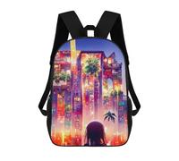 sinyumoney Neon Cityscape with Silhouette Sac À Dos Scolaire Imprimé En 3D Pour Enfants, Sac À Dos De Voyage, Sac Tendance Et Décontracté Pour Écoliers 17inch