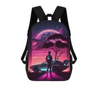 sinyumoney Neon Dreamscape with Car Sac À Dos Scolaire Enfant Tendance Et Décontracté, Sac À Dos Imprimé En 3D Pour Garçon, Grand Sac À Dos 17inch