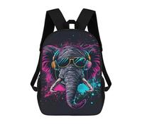 sinyumoney Neon Elephant Headphones Art Print Sacs À Dos Tendance Imprimés En 3D 17inch Sac D'école Décontracté Pour Enfants, Garçons, Élèves Du Primaire Et Du Collège