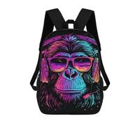 sinyumoney Neon Monkey Headphones Art Print 17inch Sac À Dos Scolaire Imprimé En 3D Pour Enfants, Style Décontracté Et Tendance, Idéal Pour Les Voyages Et Les Études.