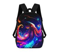 sinyumoney Neon Octopus in Space Sac À Dos Enfant Fille 3D, Sac D'école, Sac À Dos Pour Tout-petits, Sac À Dos Décontracté, Sac À Livres Tendance 17inch