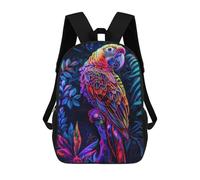 sinyumoney Neon Parrot in Jungle Sac À Dos Enfant Fille 3D, Sac D'école, Sac À Dos Pour Tout-petits, Sac À Dos Décontracté, Sac À Livres Tendance 17inch