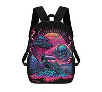 sinyumoney Neon Retro Skull Scene Sac À Dos Scolaire Pour Enfants 17 Pouces, Sac À Dos Décontracté Pour Les Voyages, Grand Sac À Dos De Jour Pour Garçons Et Filles 17inch