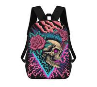 sinyumoney Neon Skull with Roses Sac À Dos Scolaire Pour Enfants, Sac À Dos De Voyage Décontracté, Grand Sac À Dos Pour Garçons Et Filles 17inch