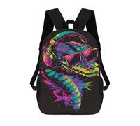 sinyumoney Neon Snake Headphones Art Print Sacs À Dos Tendance Imprimés En 3D 17inch Sac D'école Décontracté Pour Enfants, Garçons, Élèves Du Primaire Et Du Collège