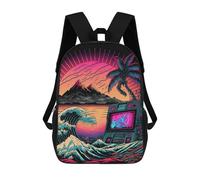 sinyumoney Neon Sunset Boombox Wave Sacs À Dos, Sac À Dos Enfant, Sac D'école, Sac À Dos De Voyage Imprimé En 3D, Accessoire De Mode, Sac À Dos Imperméable Pour Enfants 17inch