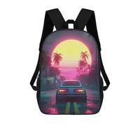 sinyumoney Neon Sunset Drive Sacs À Dos Tendance Imprimés En 3D 17inch Sac D'école Décontracté Pour Enfants, Garçons, Élèves Du Primaire Et Du Collège