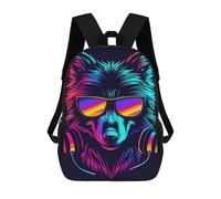 sinyumoney Neon Wolf Headphones Art Print -3 Sacs À Dos Tendance Imprimés En 3D 17inch Sac D'école Décontracté Pour Enfants, Garçons, Élèves Du Primaire Et Du Collège