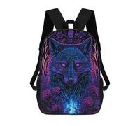 sinyumoney Neon Wolf in Flowers Sac À Dos Enfant, Cartable, Sac D'école, Motif Dessin Animé 3D, Sac Pour Ordinateur Portable, Pour Garçons Et Filles 17inch