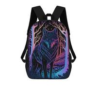 sinyumoney Neon Wolf in Forest Sac À Dos Imprimé En 3D, Sac D'école Décontracté Et Tendance Pour Enfants, Sac D'école Pour Garçons, Collégiens 17inch