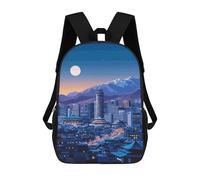 sinyumoney Night Cityscape with Mountains And Moon Sac À Dos Scolaire Imprimé En 3D Pour Garçons Et Filles, Sac À Dos Pour Ordinateur Portable Pour Enfants/étudiants/adultes 17inch