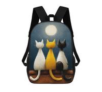 sinyumoney Nighttime Trio Cats Under The Moon Sac À Dos Imprimé En 3D, Sac D'école Décontracté Et Tendance Pour Enfants, Sac D'école Pour Garçons, Collégiens 17inch