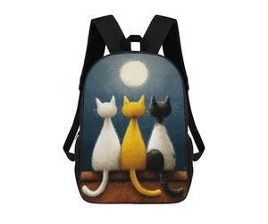 sinyumoney Nighttime Trio Cats Under The Moon Sac À Dos Imprimé En 3D, Sac D'école Décontracté Et Tendance Pour Enfants, Sac D'école Pour Garçons, Collégiens 17inch