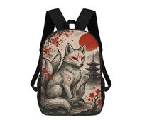sinyumoney Nine-tailed Fox with Japanese Landscape 17inch Sac À Dos Scolaire Imprimé En 3D Pour Enfants, Style Décontracté Et Tendance, Idéal Pour Les Voyages Et Les Études.