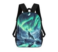 sinyumoney Nordic Wolf Aurora Borealis Sac À Dos, Cartable Imprimé En 3D, Sac À Goûter, Sac À Dos De Voyage, Sac À Dos Entre Amis, Sac À Dos Scolaire Pour Filles Et Garçons 17inch