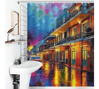 sinyumoney Nuit pluvieuse à la Nouvelle-Orléans - 1 Rideau de Douche en Polyester imperméable et Anti-moisissure pour Douche et Salle de Bain (143 x 180 cm)