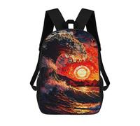 sinyumoney Ocean Wave Sunset -3 Sac À Dos Scolaire Pour Enfants 17 Pouces, Sac À Dos Décontracté Pour Les Voyages, Grand Sac À Dos De Jour Pour Garçons Et Filles 17inch