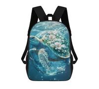 sinyumoney Oceanic Serenity Turtle with Flowers Sac À Dos Pour Garçons Et Adolescents, Sacs À Dos Pour Filles, Sacs À Dos Pour Tout-petits, Sacs À Livres Pour L'école Primaire Et Le Collège 17inch