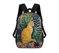sinyumoney Orange Cat in Garden Painting Sac À Dos Imprimé En 3D, Sac D'école Décontracté Et Tendance Pour Enfants, Sac D'école Pour Garçons, Collégiens 17inch