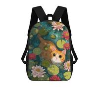 sinyumoney Orange Cat Swim in Lily Pond Sac À Dos Scolaire Enfant Tendance Et Décontracté, Sac À Dos Imprimé En 3D Pour Garçon, Grand Sac À Dos 17inch