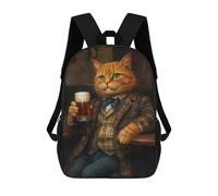 sinyumoney Orange Tabby Cat in A Pub Holding A Beer Sacs À Dos Pour Enfants, Cartables Imprimés En 3D, Sacs À Dos Pour Élèves Du Primaire Et Du Collège (garçons Et Filles) 17inch