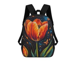 sinyumoney Orange Tulip with Butterfly Painting Sac À Dos Scolaire Enfant Tendance Et Décontracté, Sac À Dos Imprimé En 3D Pour Garçon, Grand Sac À Dos 17inch