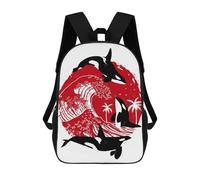 sinyumoney Orcas in The Great Wave Sac À Dos Scolaire Pour Adolescents, Imprimé En 3D, Ajustable, À Poches Tendance, Pour Enfants, Garçons, Filles, Étudiants Et Adolescents 17inch