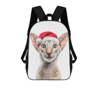 sinyumoney Oriental Shorthair Cat with Santa Hat Portrait Sacs À Dos Scolaires Pour Enfants, Sac D'école Imprimé En 3D Pour Garçons, Élèves Du Primaire Et Du Collège 17inch
