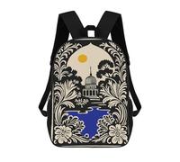 sinyumoney Ornate Garden Temple Illustration Sac À Dos Scolaire Grand Format Résistant À L'eau Pour Ordinateur Portable, Pour Garçons/filles/adolescents 17inch