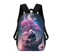 sinyumoney Panda on A Wooden Boat Under A Full Moon Sac À Dos Scolaire Pour Enfants, Imprimé En 3D, Sac À Dos Tendance Pour Garçons, Élèves Du Primaire Et Du Collège 17inch