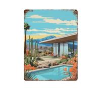 sinyumoney Panneaux métalliques vintage représentant des paysages de maisons, décoration murale vintage en étain pour atelier, salle de jeux, bar, cuisine, 40 x 30 cm