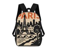 sinyumoney Paris Eiffel Tower Cityscape Illustration Sac À Dos Enfant, Sac D'école, Sac À Dos Imprimé 3D Avec Motif De Dessin Animé, Grande Capacité, Pour Garçons Et Filles 17inch