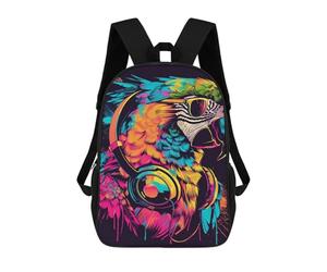sinyumoney Parrot Headphones Music Art Sacs À Dos Tendance Imprimés En 3D 17inch Sac D'école Décontracté Pour Enfants, Garçons, Élèves Du Primaire Et Du Collège