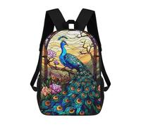 sinyumoney Peacock Stained Glass Sacs À Dos Imprimés En 3D 17inch Sac À Dos Scolaire Pour Enfants, Sac À Dos Décontracté Pour La Journée, Sac De Voyage Décontracté Pour Les Élèves Du Collège