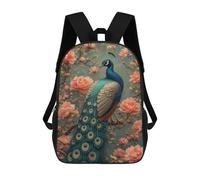 sinyumoney Peacock with Flowers Background Sacs À Dos Scolaires Pour Garçons Et Filles, Sacs À Dos Décontractés Pour Le Sport, Sacs À Dos De Grande Capacité Pour L'école Primaire 17inch