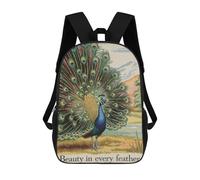 sinyumoney Peacock with Spread Feathers Sac À Dos Enfant Fille 3D, Sac D'école, Sac À Dos Pour Tout-petits, Sac À Dos Décontracté, Sac À Livres Tendance 17inch