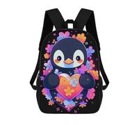 sinyumoney Penguin Flowers And Hearts Sacs À Dos Pour Enfants, Cartables Imprimés En 3D, Sacs À Dos Pour Élèves Du Primaire Et Du Collège, Garçons Et Filles 17inch