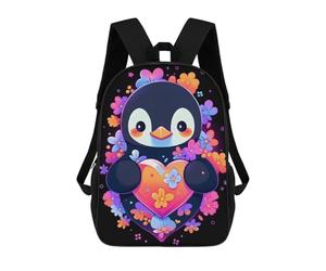 sinyumoney Penguin Flowers And Hearts Sacs À Dos Pour Enfants, Cartables Imprimés En 3D, Sacs À Dos Pour Élèves Du Primaire Et Du Collège, Garçons Et Filles 17inch