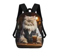sinyumoney Persian Cat in The Pub Sac À Dos Scolaire Enfant Tendance Et Décontracté, Sac À Dos Imprimé En 3D Pour Garçon, Grand Sac À Dos 17inch