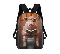 sinyumoney Pig Reading on Toilet Sac À Dos Enfant Tendance Et Amusant, Sac À Dos Pour Garçons Et Adolescents, Sac D'école Imprimé En 3D Pour Garçons 17inch