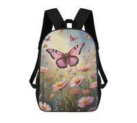 sinyumoney Pink Butterfly on A Field Sacs À Dos Pour Enfants 17inch Sac À Dos Scolaire, Sac D'école Imprimé En 3D Pour Garçons, Élèves Du Primaire Et Du Collège