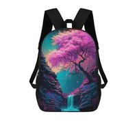 sinyumoney Pink Tree And Small Waterf Sac À Dos Scolaire Pour Filles Et Garçons, Grand Sac À Dos Léger Pour Enfants Et Étudiants 17inch